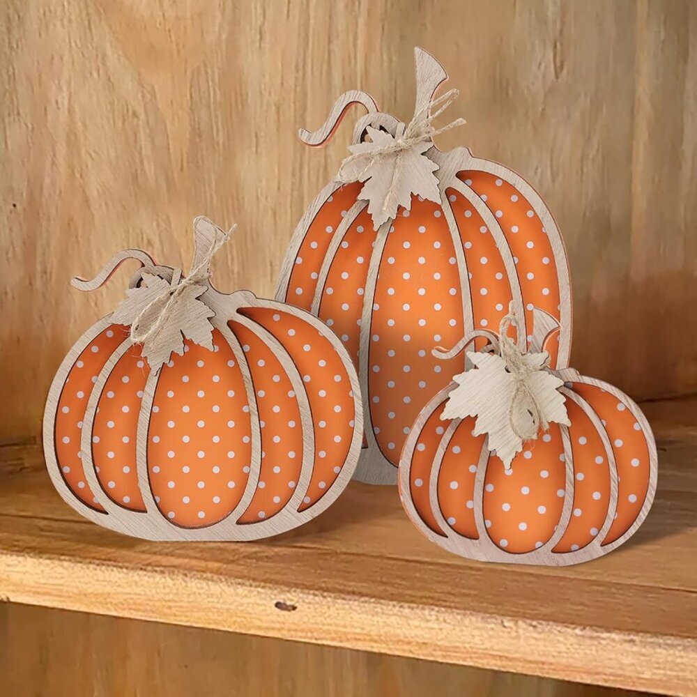 Wooden Autumn Pumpkin Fall Decorations - Three Sizes for Home, Shelf, Mantel, Ta - Picture 7 of 7
